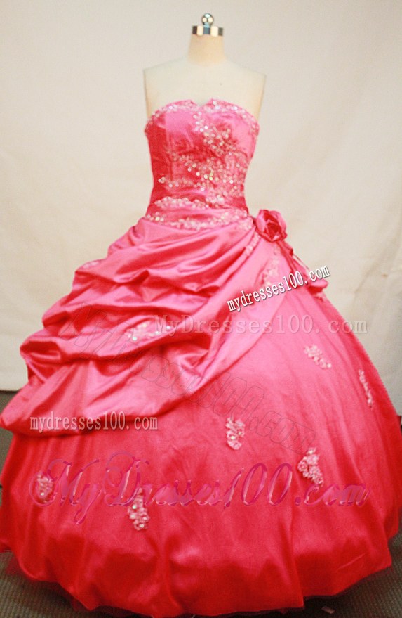 Appliques and Flower Decorate Quinceanera Dress with Drapped Skirt